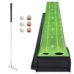 Losbenco Golf Putting Green Mat with Putter and 6 Golf Balls, Golf Putting Practice Mat Equipment with Auto Ball Return System for Home Office Backyard Indoor Outdoor Use