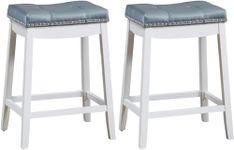 DORTALA Bar Stools Set of 2, 24" Height Backless Counter Height Bar stools with Footrest, PU Leather, Wood Legs, Padded Saddle Barstool with Nailhead Trim for Kitchen Island (Gray+White, 24 Inch)