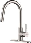 APPASO Kitchen Faucet with Pull Down Sprayer Brushed Nickel, Single-Handle High Arc Swan-Neck Modern Kitchen Sink Faucet with Optional Deck Plate Stainless Steel, Silver