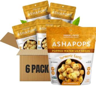 AshaPops Popped Water Lily Seeds, Turmeric Garlic, 1 oz Bags, Pack of 6