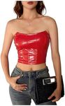 Milumia Women's PU Leather Bandeau Tube Top Strapless Bustier Corset Crop Top Red Small