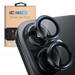 ICYNICS Camera Lens Protector for iPhone 16 / iPhone 16 Plus 9H Hardness, Ultra HD, Anti-Scratch, Easy Installation, Case Friendly Metal Individual Ring (Black)