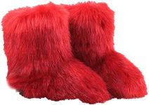 LVCOMEFF Kid Girl Boy Toddler Faux Fur Snow Boot with Fur Lining Winter Warm Outwear Furry Fluffy (red, numeric_2)