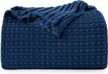 Utopia Bedding Cotton Waffle Blanket 300 GSM (Navy - 90x90 Inches) Soft Lightweight Breathable Bed Blanket Queen Size Layering Any Bed for All Season