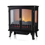 Warmlite WL46027 Carlisle Double Door Panoramic Stove with Two Heat Settings, Adjustable Thermostat and Overheat Protection, 1800W, Black