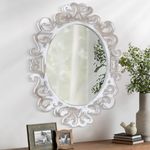 AOAOPQ Wall Mirror Decorative Small Wall Wash White for Home Bedroom Living Room Farmhouse Vintage Antique Mirrors Rustic Wood Wall Mirror