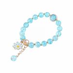 El Regalo 1 PC Dailsy Flower Sparkly Crystal Beads Tassel Bracelet for Girls/Teens/Women- Cute Crackle Beads Daisy Flower Stretch Bracelet (Blue)