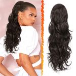 BARSDAR Dark Brown Ponytail Extension - 20 Inch Curly Wavy Drawstring Ponytail Hair Extensions for Women - Synthetic Clip in Pony Tails Hairpieces Fake Ponytails Daily Party - Dark Brown