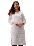 Ada Indian Handmade Faux Georgette Chikan Kurta Kurti Tunic for Women XL95485 White