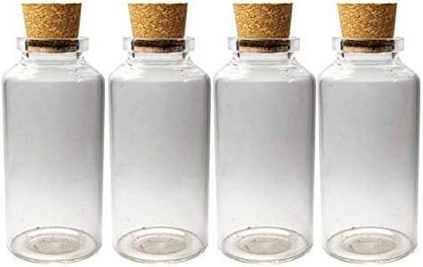 GIFTBASH Premium Borosilicate Glass Bottle with Cork Lid, Set Of 4, 100ml Each | Bottles for fancy Gift boxes and hampers | Can store oils | Kitchen Organizer | Multipurpose Bottles