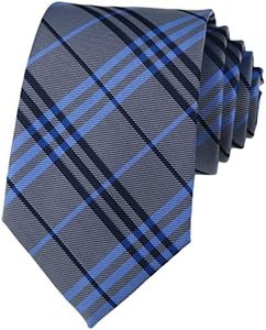 Men's Blue Grey Ties Trendy Tartan Plaid Narrow-width Wedding Necktie for Grooms