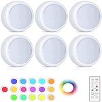 CUQOO Wireless Under Cabinet Lights with Remote 6 Pack – 16 LED Colour Changing Under Cabinet Touch Control Kitchen Lights | 8K Stick on Lights with Adjustable Brightness | Under Counter Push Lights