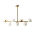 KCO Lighting Sputnik Ball Chandelier, Gold Kitchen Island Light Pendant with 7 White Glass Globes, Industrial Brass Dining Room Sputnik Pendant Light Fittings for Living Room, Dining Table Lights