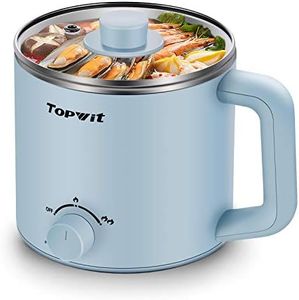 Topwit Hot Pot Electric, Electric Pot, 1.6L Ramen Cooker, Multifunctional Electric Cooker for Pasta, Shabu-Shabu, Oatmeal, Soup and Egg with Over-Heating Protection, Boil Dry Protection, Blue