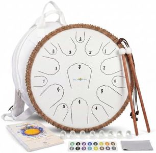 Balmy Drum Steel Tongue Drum 14 inch 15 Notes 440Hz, Handpan Drum with Music Book, Mallets, Carry Bag, Finger Picks, Rain Drum for Outdoor, Meditation Yoga Calming Instruments for Adults Kids (White)