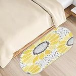 Geometric Flower Rug 1.64 x 4 Bedside Rug for Bedroom Grey Yellow Plush Rug Runner Shag Nursery Rug Oval Carpet Small Area Rug for Living Room Bedroom Playing Room Decor