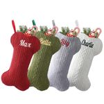 Dog Christmas Stocking Personalized Bone Shape 1 Pc Custom Dog Stocking with Embroidered Name,Customized Knit Xmas Stockings for Pets Fireplace Hanging Decoration Holiday Party