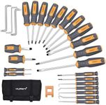 MulWark 26 Piece Stocking Stuffers for Adults Magnetic Screwdriver Set Kit, Precision & Stubby & Angled Offset Screw Driver, Pick & Hook Kit | Roll Bag - Torx Star Phillips Flat Square Head Driverset