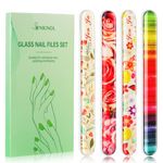 Senignol 4 Pieces Nano Glass Nail Shiner Kit, Crystal Rainbow Flowers Nail Shine Buffers Polisher, Professional Manicure Glass Nail Files with Protective Case for Salon &Home Natural Nail Art Use