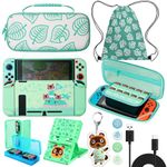 TIKOdirect Carrying Case for Nintendo Switch, Cute Portable Travel Bag Accessories with Protective Case, Screen Protectors, Stand, Game Card Case and Thumb Grip caps[Keychain Gift], Green AC