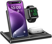 EXW Wireless Charger Stand 3 in 1,Charging Station for Apple Devices, Fast Wireless Charger for iPhone 16 15 14 13 12 11 Pro & Max Series, AirPods Pro4/3/2, Apple Watch10/9/8/7/6/SE/5/4/3/2 (Black)