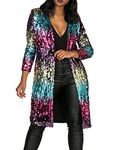 - 610 - Long Sleeves Full Sequins Open Front Duster Cardigan Cover-up Jacket Coat, Multi Color, 3X