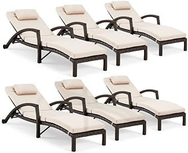 HOMREST Chaise Lounge Chairs Set of 6 for Outside, Adjustable 6 Position Outdoor PE Rattan Wicker Patio Pool Lounge Chair with Arm, Cushion, Pillow and Wheels for Poolside Backyard Deck Porch Garden