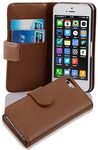 cadorabo Book Case works with Apple iPhone 5C in SADDLE BROWN - with Stand Function and Card Slot made of Smooth Faux Leather - Wallet Etui Cover Pouch PU Leather Flip