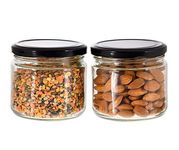 Machak Round Glass Jar For Kitchen Container For Storage Airtight, 350ml, Black Lid (2)
