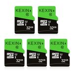 KEXIN 32GB Micro SD Card 5 PCs MicroSDHC Card UHS-1 Up to 80MB/s Read Class 10 C10 U1 Micro SD Memory Card TF Card for Camera, Smartphones, Security System, Drone, Dash Cam, Tablet (Black Green)