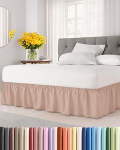 Wrap Around Dust Ruffle Bed Skirt - Mauve - for King Size Beds w/ 24 Inch Drop - Easy Fit Elastic Strap - Adjustable Pleated Bedskirt w/Brushed Fabric - Wrinkle & Fade Free - Women, Men, Kids & Teens