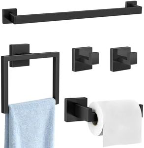 Gypie 5-Piece Bathroom Accessories Set, 24-in Towel Racks Wall Mounted Stainless Steel, Towel Hardware Set Matte Black