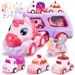 EUTOYZ Toys for 1 2 3 Year Old Girl, Unicorn Toys Girl Car Toddler Girl Toys Age 1-3 Construction Toys for 1-3 Year Old Girls Gifts for 1-4 Year Old Girls Toy Cars Kid Toys Birthday Toddler Toys Gifts