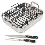 Viking Culinary 3-Ply Stainless Steel Roasting Pan, Includes Nonstick Rack & Carving Set, Dishwasher, Oven Safe, Works on All Cooktops Including Induction