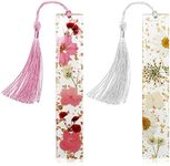 Book Marks for Book for Women, Kaluofan 2PCS Dried Flower Bookmarks with Tassels, Bookmarks for Women, Durable Handmade Dried Flower Resin Bookmarks, Pretty and Increase Reading Interest