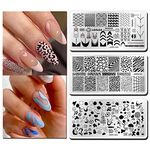 3Pcs Nail Stamping Plates, Geometric Swirl Leopard Pattern Nail Art Stamping Plates French Nail Stamp Plate, Plaid Stripes Line Designs Nail Stamper Templates Nail Stamping Kit Reusable Nail Art Tools