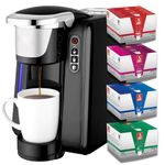 KPod K-Cup Compatible Coffee Machine, K-Cup Compatible, Push Button Controls, Energy Saving Mode, Long Coffee Maker, Black, UK Plug (96 Pod Bundle)