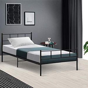 Artiss Single Bed Frame Platform Metal Frames Beds Base Headboard Bedroom Room Decor Home Furniture Black with Reinforced Bracket Support and Underbed Storage Space for Kids, Toddler and Adult