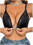 MakeMeChic Women's Lace Bralette Triangle Sexy Bras Deep V Front Closure Bra Black C X-Large