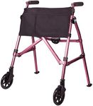 Stander Wonder Walker Plus Short, Junior Lightweight Folding Rolling Walker for Adults, Seniors, Elderly, Petite Travel Walker with Wheels, Glides, Pouch, Compact Standard Walker, Regal Rose