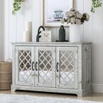 Galano Millicent 3 Door Sideboard with Acrylic Mirrors - Kitchen Storage Cabinet - Buffet with Adjustable Shelves - Mexican Grey