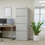 Amazon Brand - Solimo Steel Filing Cabinet 4 Drawer | Lockable Metal File Cabinet for Legal Size Files & Documents | Powder Coated Steel Storage Cabinet with Telescopic Channels | (Grey)