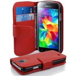 cadorabo Book Case works with Samsung Galaxy S5 MINI / S5 MINI DUOS in CANDY APPLE RED - with Stand Function and Card Slot made of Structured Faux Leather - Wallet Etui Cover Pouch PU Leather Flip