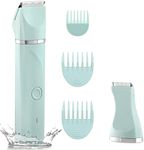 Waterproof Bikini Trimmer Women Electric Razor for Bikini Legs Pubic Hair Rechargeable Electric Shaver for Women Hair Removal with Snap-in Ceramic Blades IP7X Washable Head,Wet and Dry Use, Green
