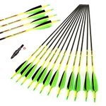 ACCMOS 12pcs ID 6.2 mm Archery Pure Carbon Arrow Spine 300 340 400 500 600 Hunting Arrows 27-31 inch 4" Turkey Feather Practice Arrow (Spine 400, 31inch)