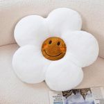 Vaishno Flower Shaped Cushion Pillow Throw Pillow Smile Daisy Cushion Pillow Smiley Face Pillows Aesthetic Room Floor Cushion Decor for Teen Girls Sofa Bedroom Kids' Pillows (Size 17”) (White)