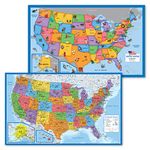 2 Pack - USA Map for Kids [Illustrated] + United States of America Map [Blue Ocean] (LAMINATED, 18" x 29")