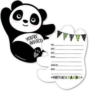 Party Like a Panda Bear - Shaped Fill-in Invitations - Baby Shower or Birthday Party Invitation Cards with Envelopes - Set of 12