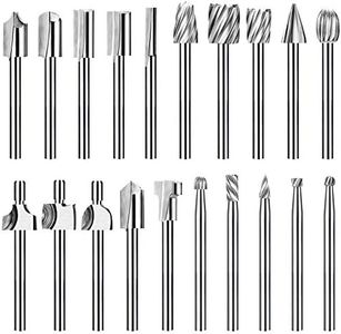 Wood Carving Bits Router Carbide Engraving Bits for Dremel, 20Pc HSS Router Bit Set with 1/8"(3mm) Shank for Rotary Tools for DIY Woodworking, Carving, Engraving, Drilling, Sculpting