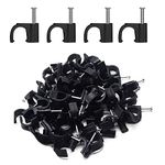 200 PCS 6mm Black Round Cable Clips Management Cable Tidy Clips Electrical Cable Wall Clips Wire Clips Cable Lead Clips Wire Nail Clips Wire Pins Nails Tacks Holder Cable Pins Clip with Steel Nail